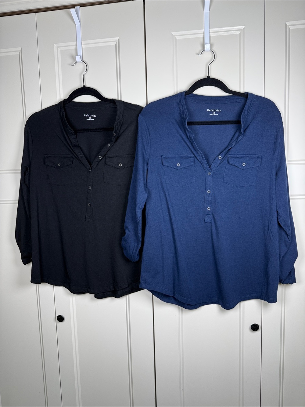 Relativity Women's Dual-Pack Henley Tunic - Black & Navy Size 1X